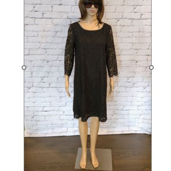 Classic LBD! KARL LAGERFELD PARIS, Black lace shift dress with crystal neckline - Picture 5 of 11